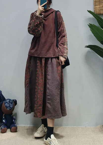 Simple Green Hooded Print Linen Sweatshirts Tracksuits Long Sleeve