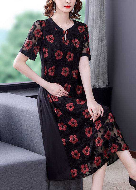Black Embroideried Patchwork Tulle a Line Dress Summer