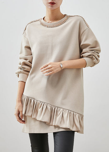 Beige Ruffles Patchwork Cotton Mini Dress Spring