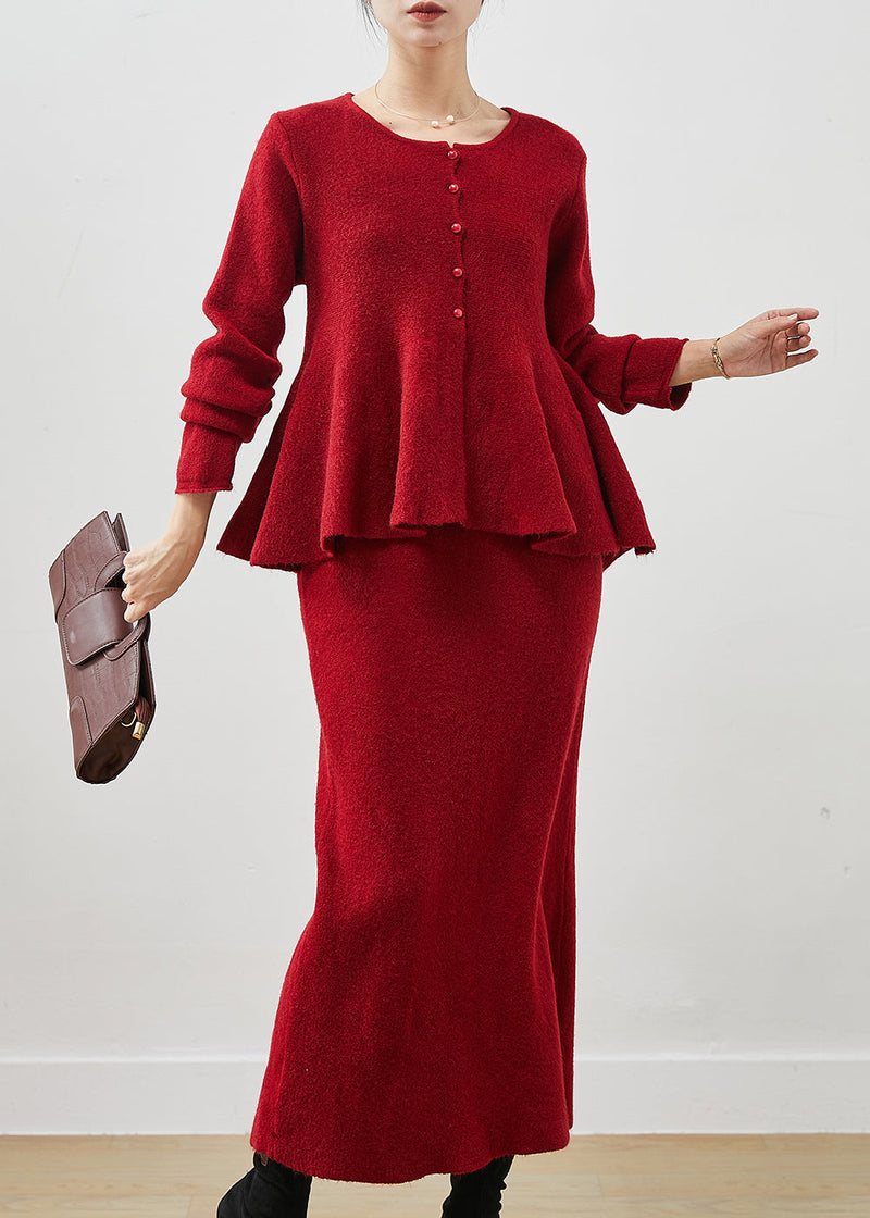 Red Exra Large Hem Silm Fit Knit Two Piece Set Outfits Spring