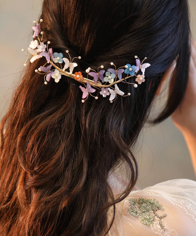 Colorblock Sterling Silver Overgild Pearl Butterfly Hairpin