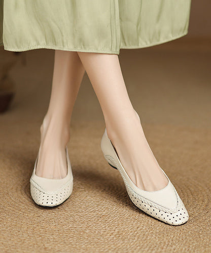 Classy Beige Sheepskin Flat Feet Shoes Hollow Out