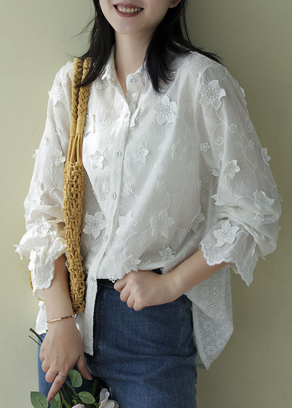 Fitted White Peter Pan Collar Cotton Top Spring