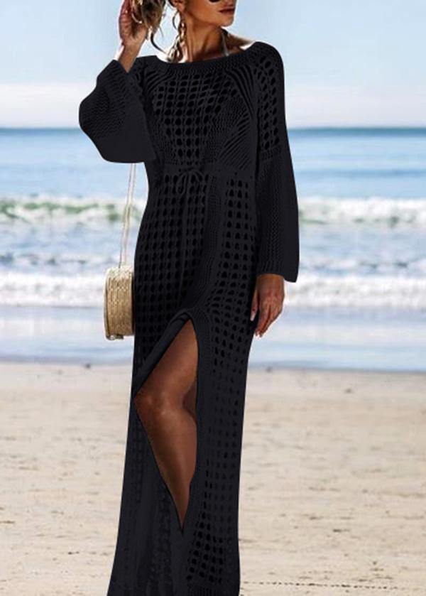 Black Knitting Cotton Hollow Out Summer Dresses