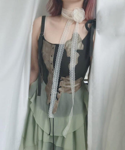 Style Beige Lace Hollow Out Silk Scarf Necklace