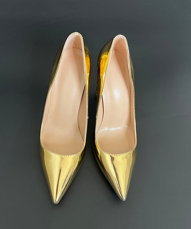 New Zircon Gold Pointed High Heels Cowhide Leather