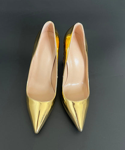 New Zircon Gold Pointed High Heels Cowhide Leather