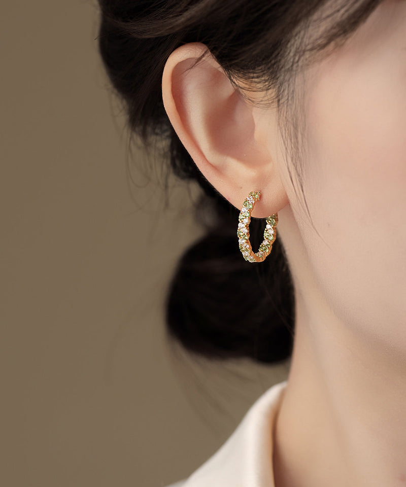 Fine Green Copper Overgild Zircon Hoop Earrings