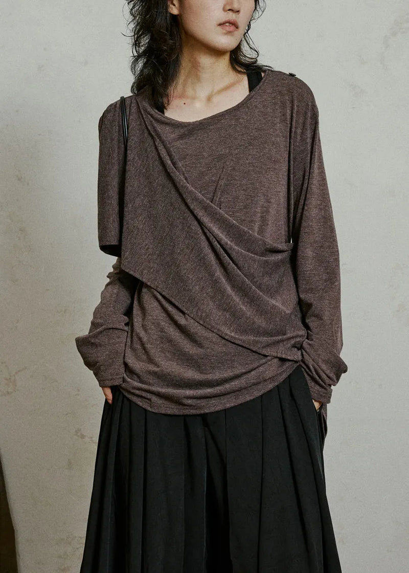 Coffee Cozy Cotton T Shirt Asymmetrical Long Sleeve