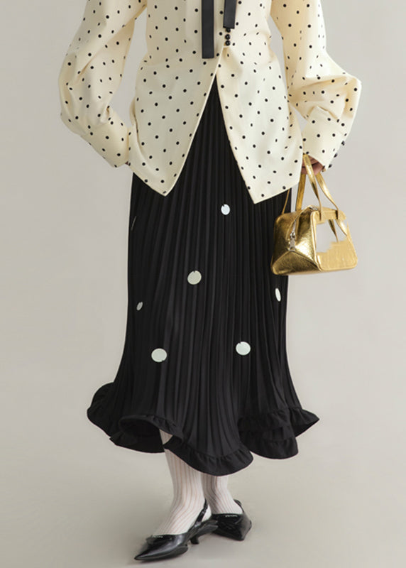 Black Ruffled Sequins Dot Maxi Skirts Spring