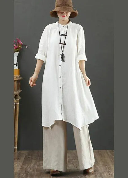 Natural Stand Collar Asymmetric Spring Blouse Inspiration White Shirt