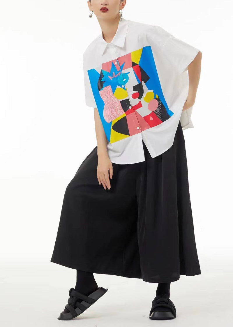 Black Oversized Print Cotton Shirt Summer