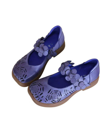 Handmade Cowhide Leather Purple Walking Sandals Hollow Out