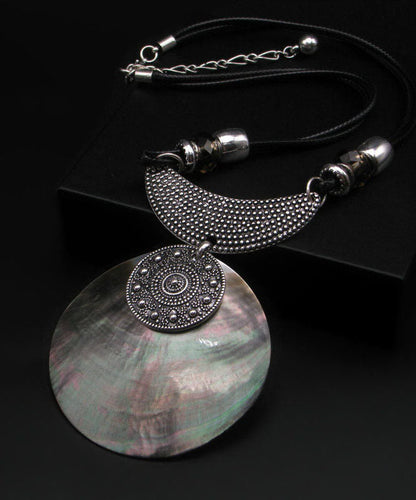Silk Sterling Silver Metal Inlaid Shell Pendant Necklace