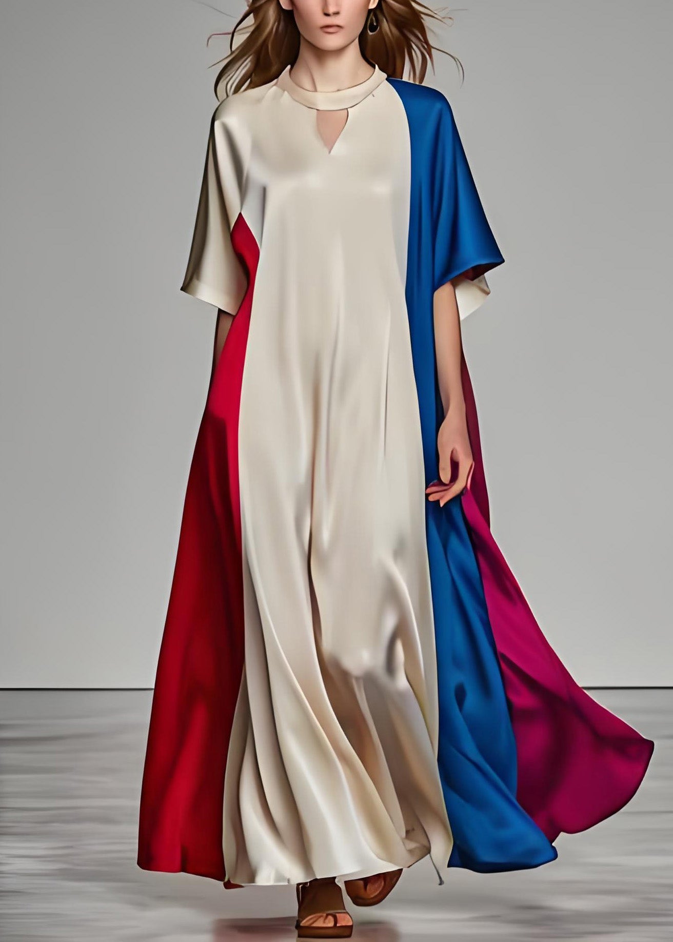 Colorblock Patchwork Loose Silk Dresses Summer