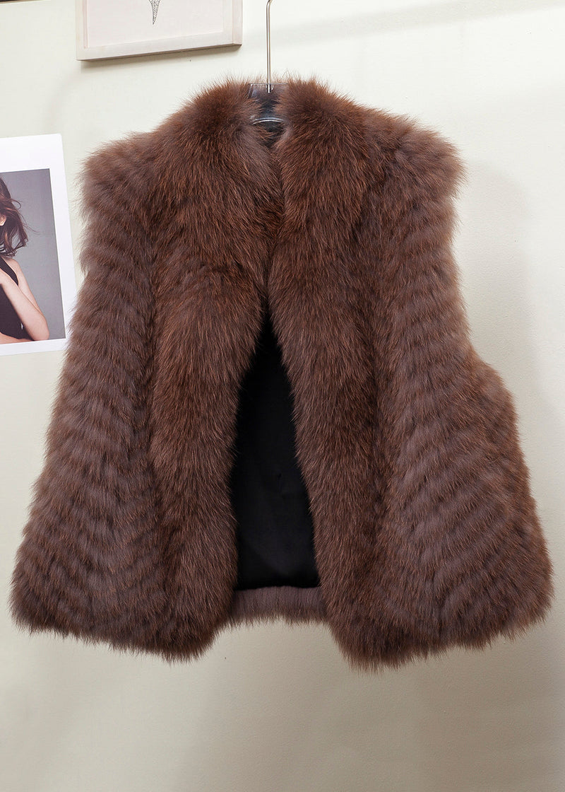 Gilded Stand Collar Leather and Fur Waistcoat Sleeveless