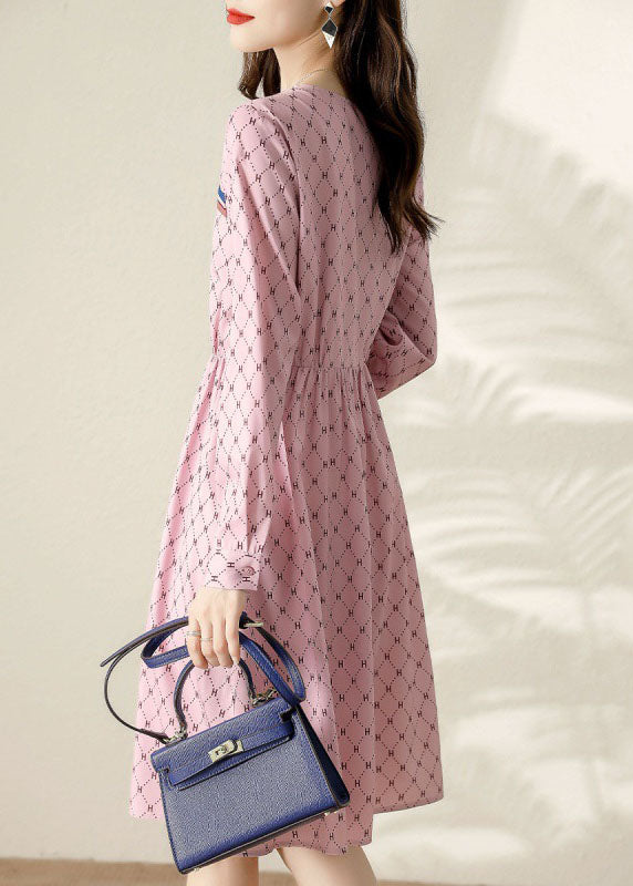 Fine Pink Print Patchwork Spring Dresses