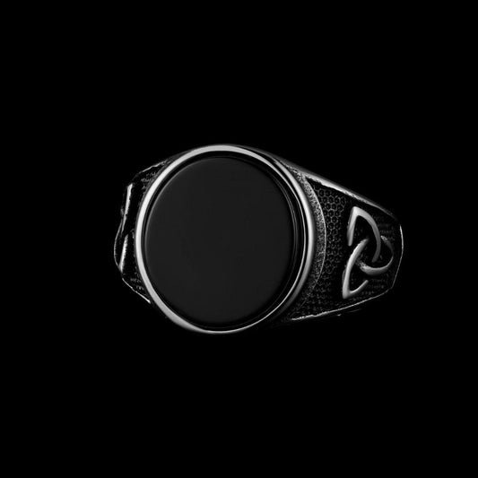 Black Gemstone Triquetra Ring