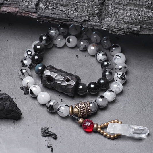 Black Rutilated Quartz Clear Quartz Couple Bracelet 8mm
