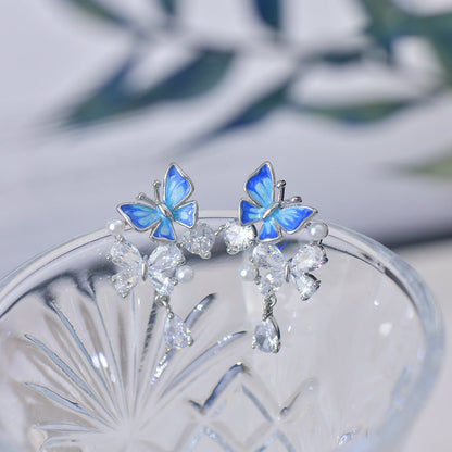 Blue Butterfly Drop Earrings