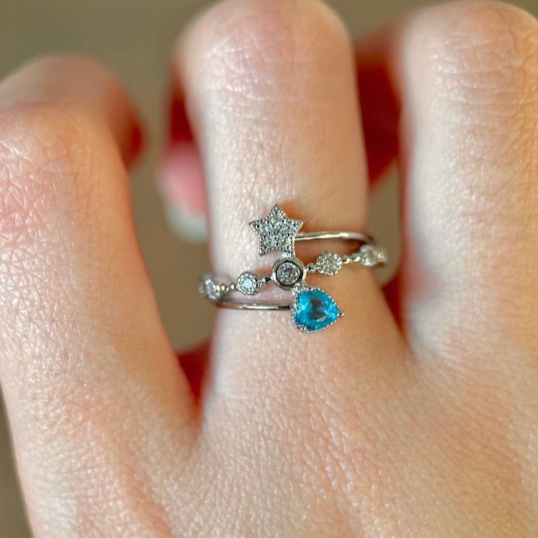 [] Blue Heart Star Ring