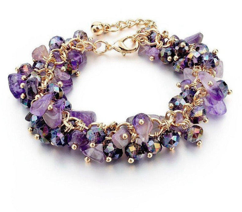 Amethyst Charm Bracelet With Crystal Stones