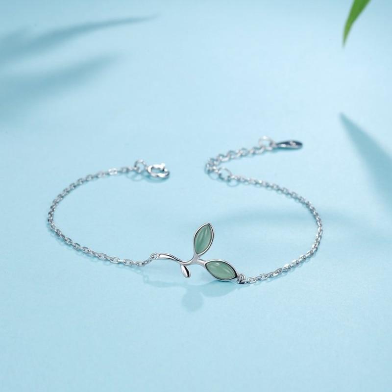 Green Opal Leaves Sterling Silver Bracelet