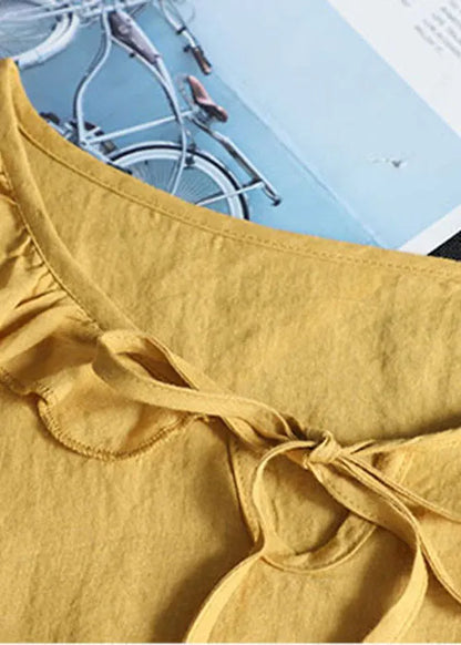 Yellow Ruffled Patchwork Linen Shirt Half Sleeve