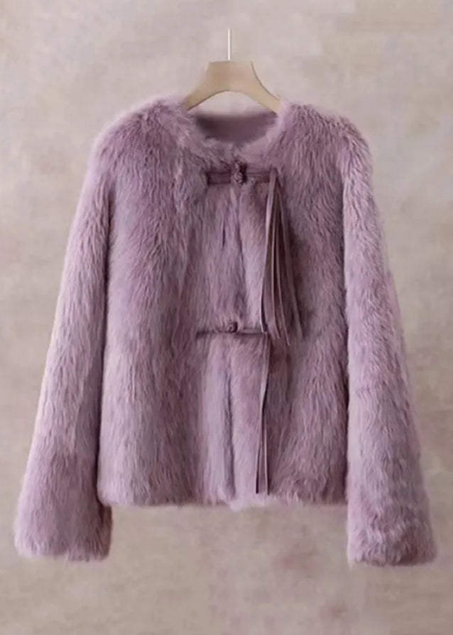Purple Button Mink Hair Coat Winter