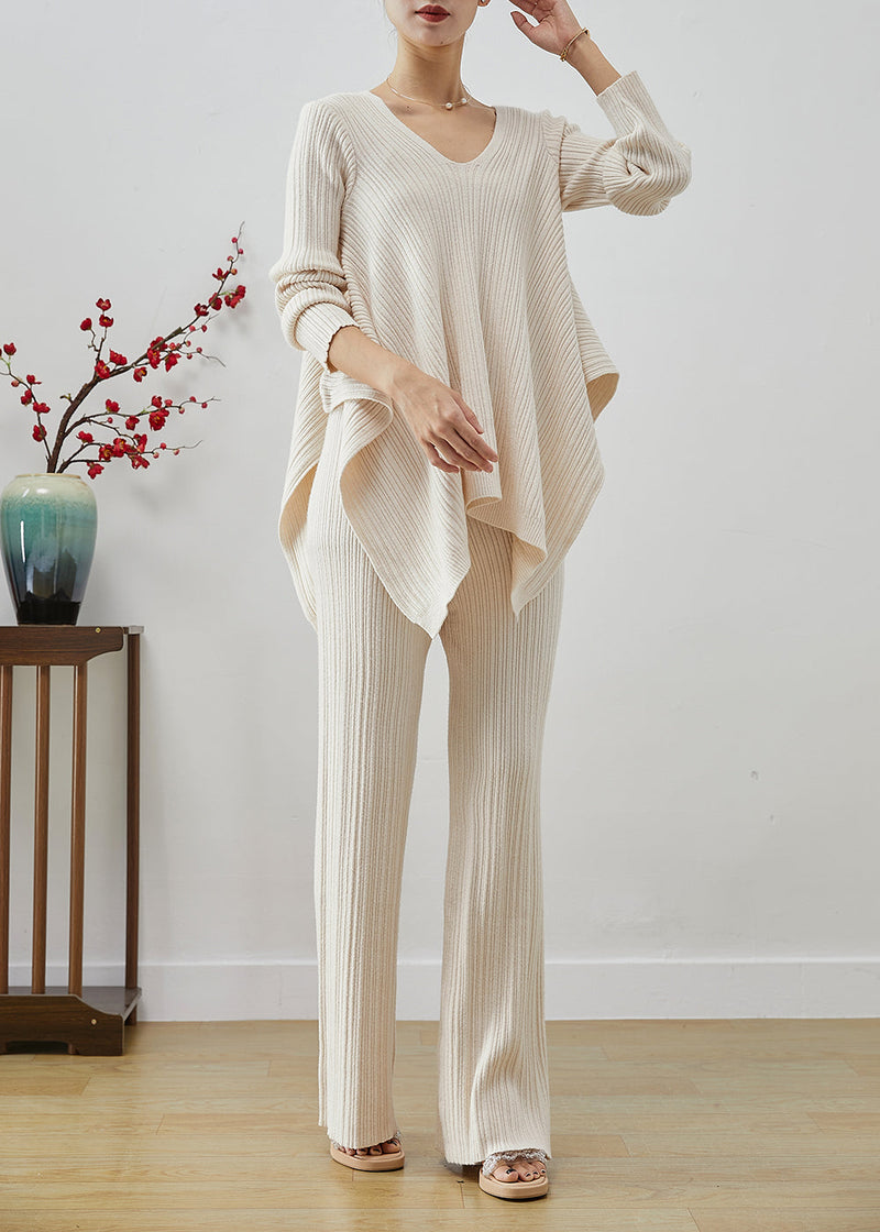 Fitted White Oversized Backless Knit Two Pieces Set Fall