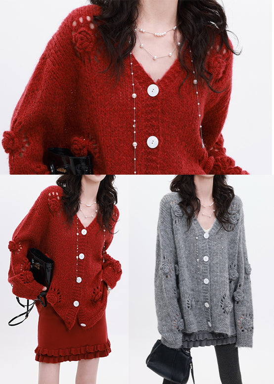Grey Stereoscopic Knit Loose Coat Oversized Winter