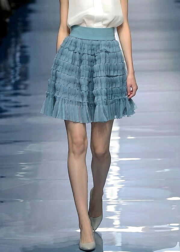 Blue Elastic Waist Tulle Skirt Wrinkled