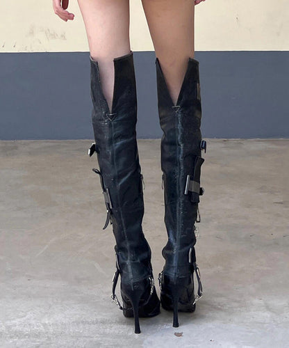 European and American Pointed Belt Buckle High Heeled Boots