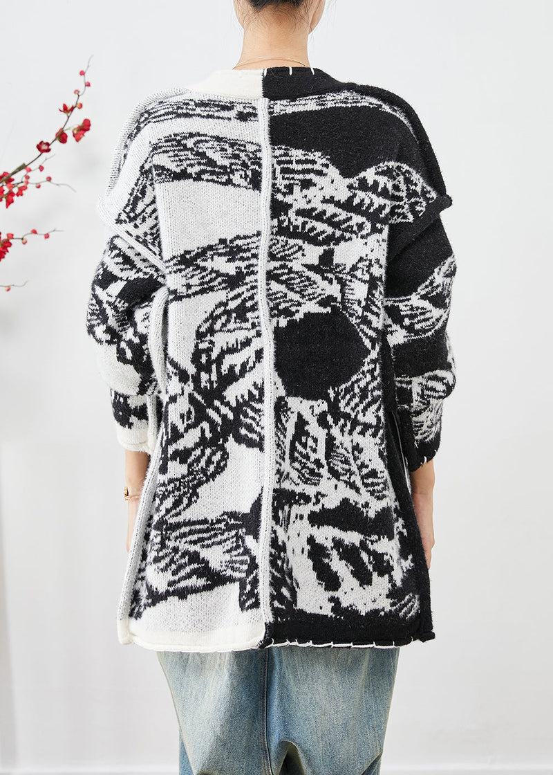 Black Asymmetrical Tie Dye Knit Cardigans Fall