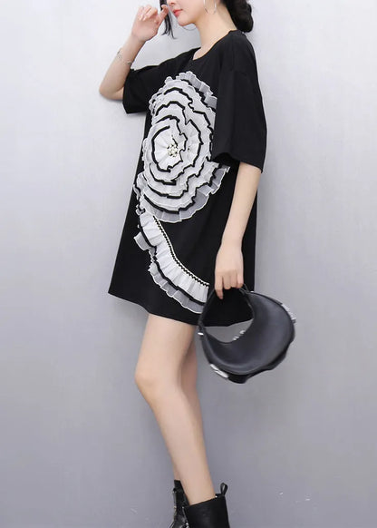 Black Ruffled Patchwork Tulle Long Tops Summer