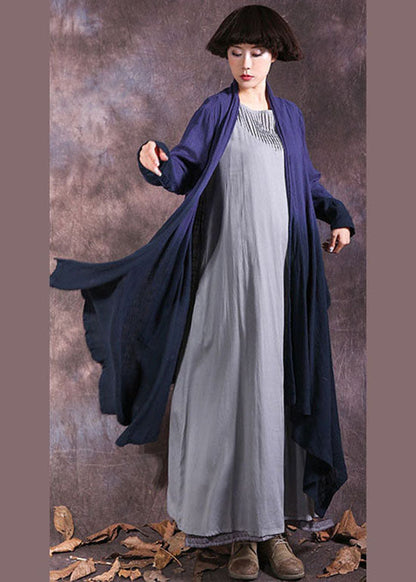 Blue Asymmetrical Gradient Color Cotton Spring Wrap Coat