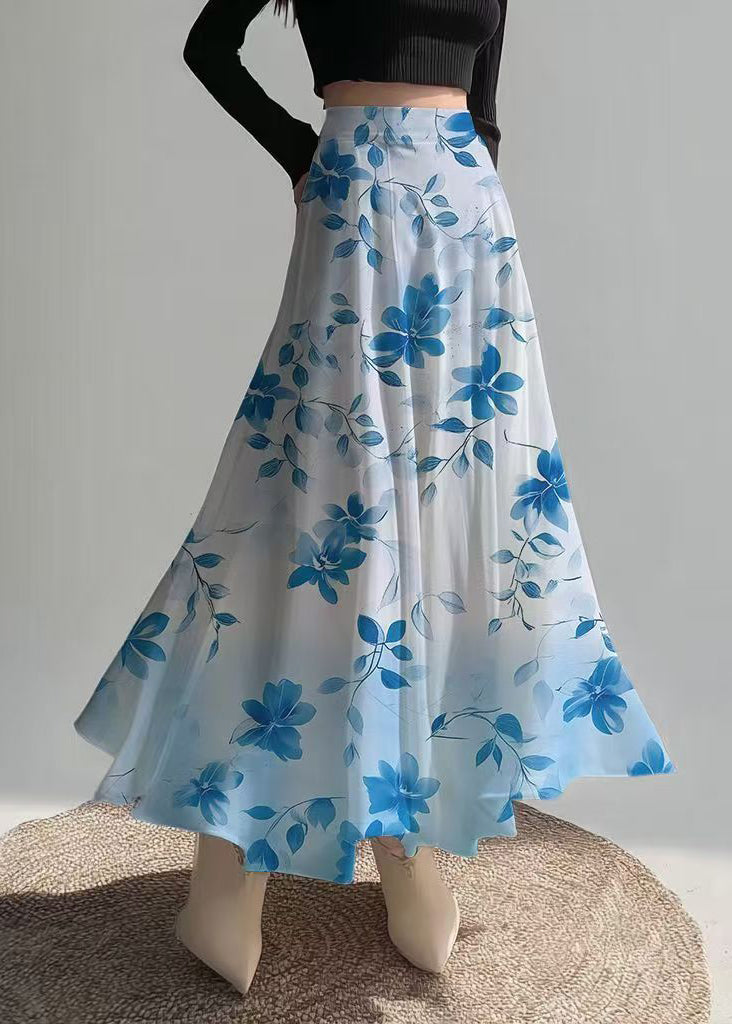 Gradient Blue Print Chiffon Beach Skirts Summer