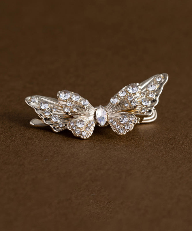 Champagne Alloy Zircon Crystal Butterfly Hairpin