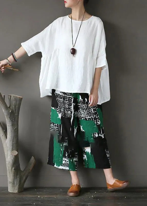White U Neck Linen Top Summer