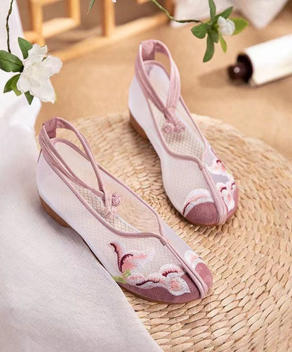 Splicing Sandals Pink Tulle Hollow Out Embroidery