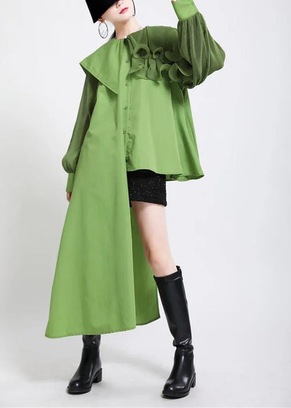 Natural Green Lantern Sleeve Button Chiffon Top