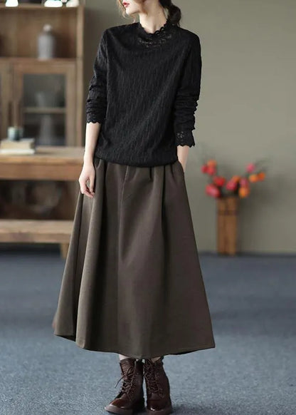 Khaki Clothes Stand Collar Lace Spring Top