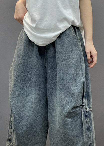 Blue Pockets Patchwork Crop Jeans Summer