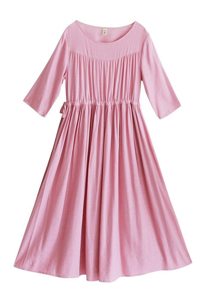 Organic Pink Clothes for O Neck Drawstring Summer Dresses
