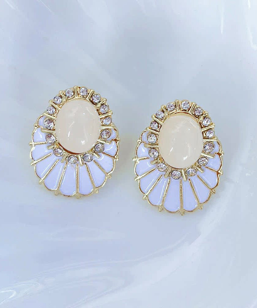 Classy White Copper Alloy Zircon Pearl Fan-shaped Stud Earrings