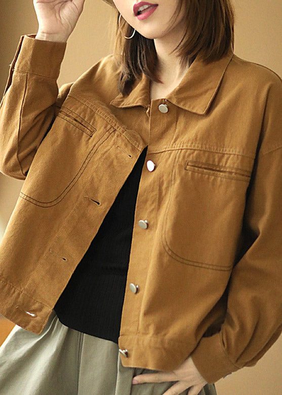 Yellow Peter Pan Collar Patchwork Cotton Denim Coats Spring