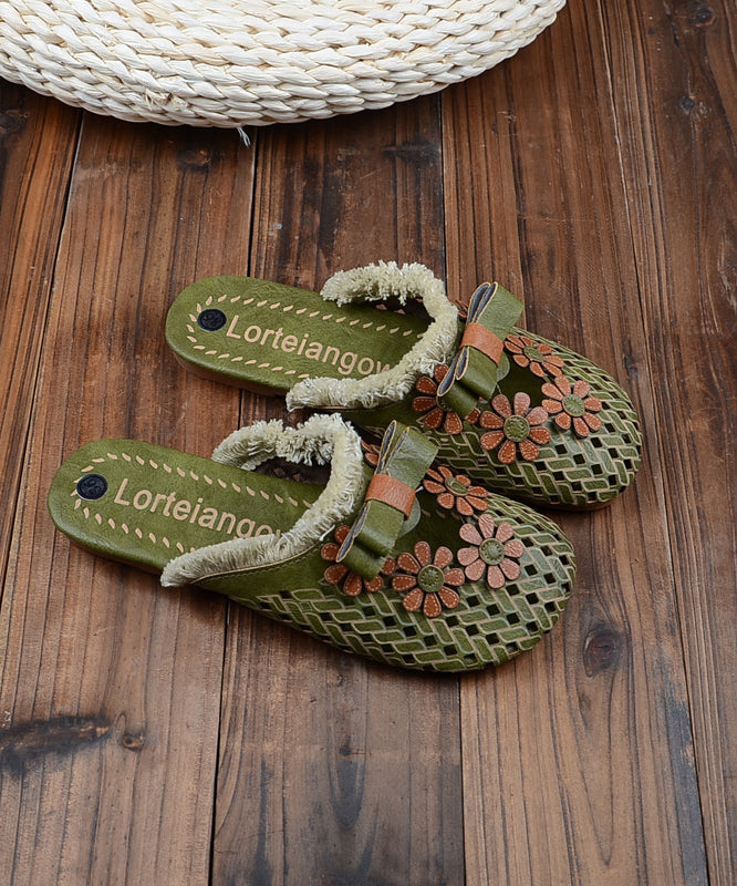 Comfy Green Splicing Hollow Out Slide Sandals