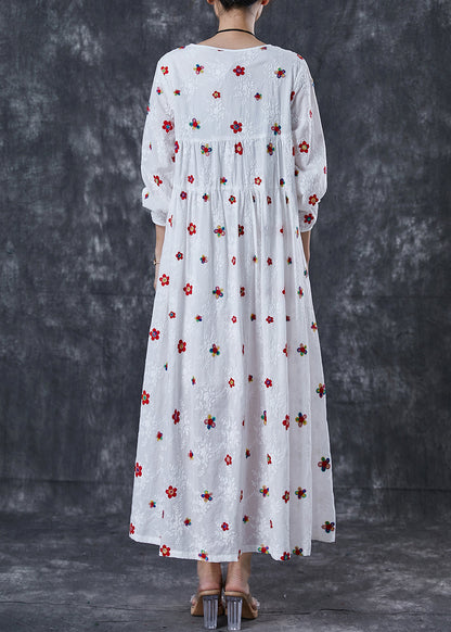 French White Embroidered Cotton Maxi Dress Spring