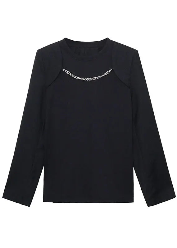 Black O-neck Loose Fall Long Sleeve Top