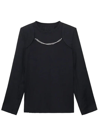Black O-neck Loose Fall Long Sleeve Top
